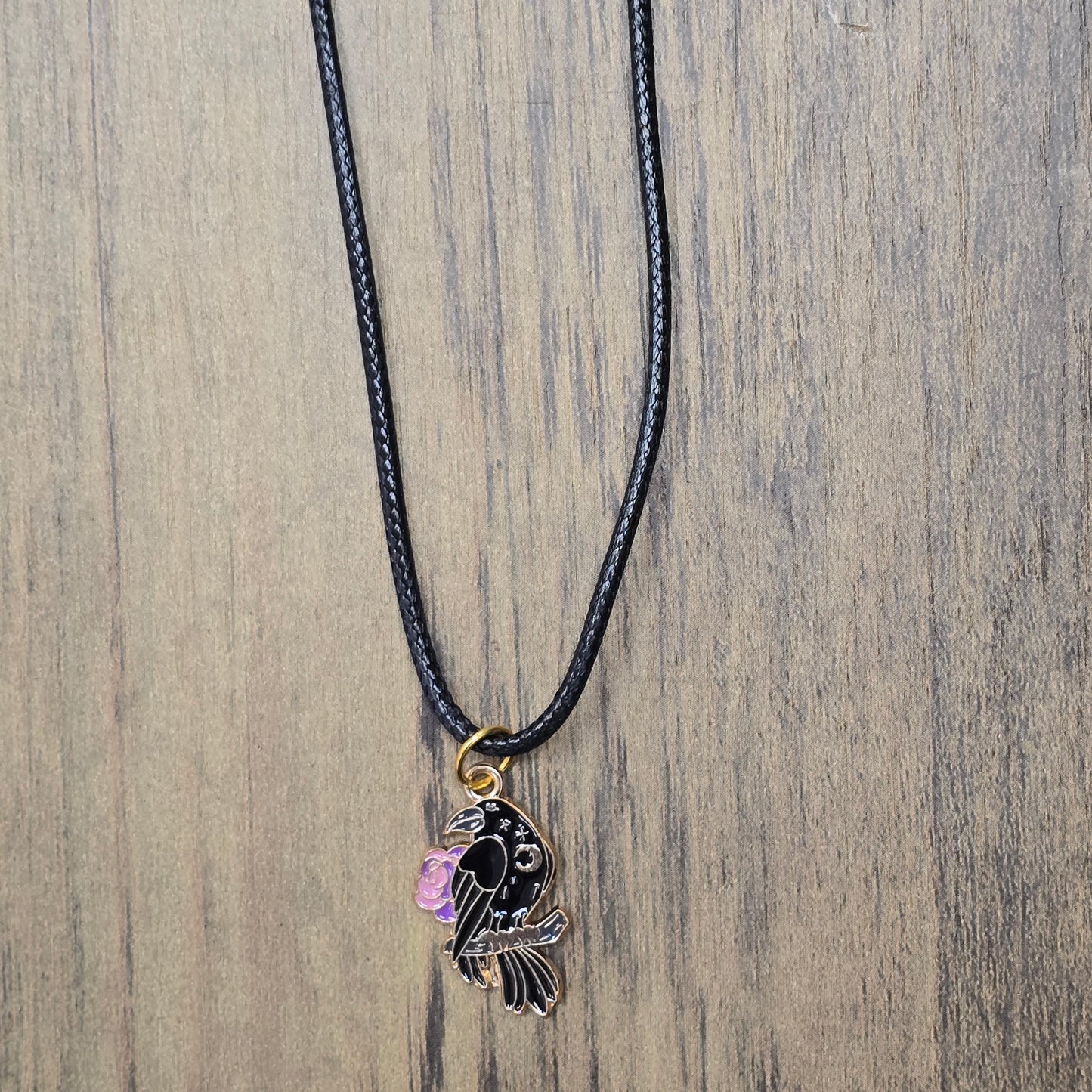 Crow & Flowers (pink) Necklace