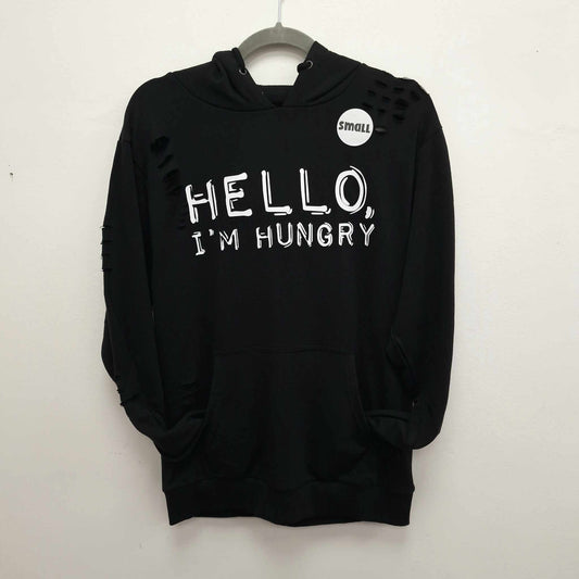 Clearance SMALL Distressed Hoodie - Hello I'm Hungry