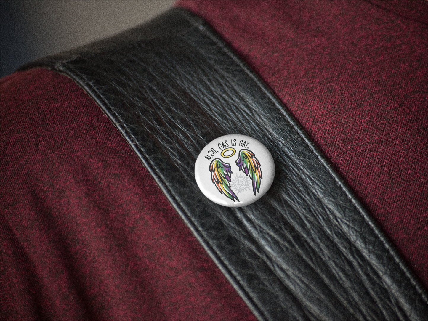 Also, Cas is Gay! - Pin Badge