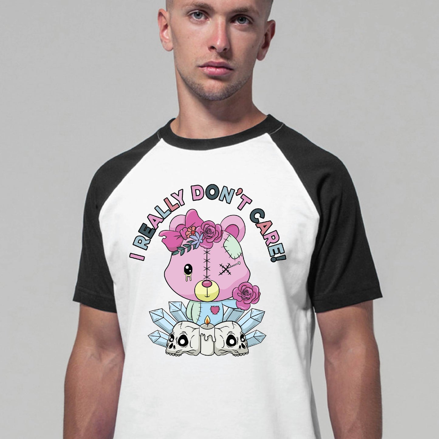 I Don't Care Bear Raglan Contrast T-shirt