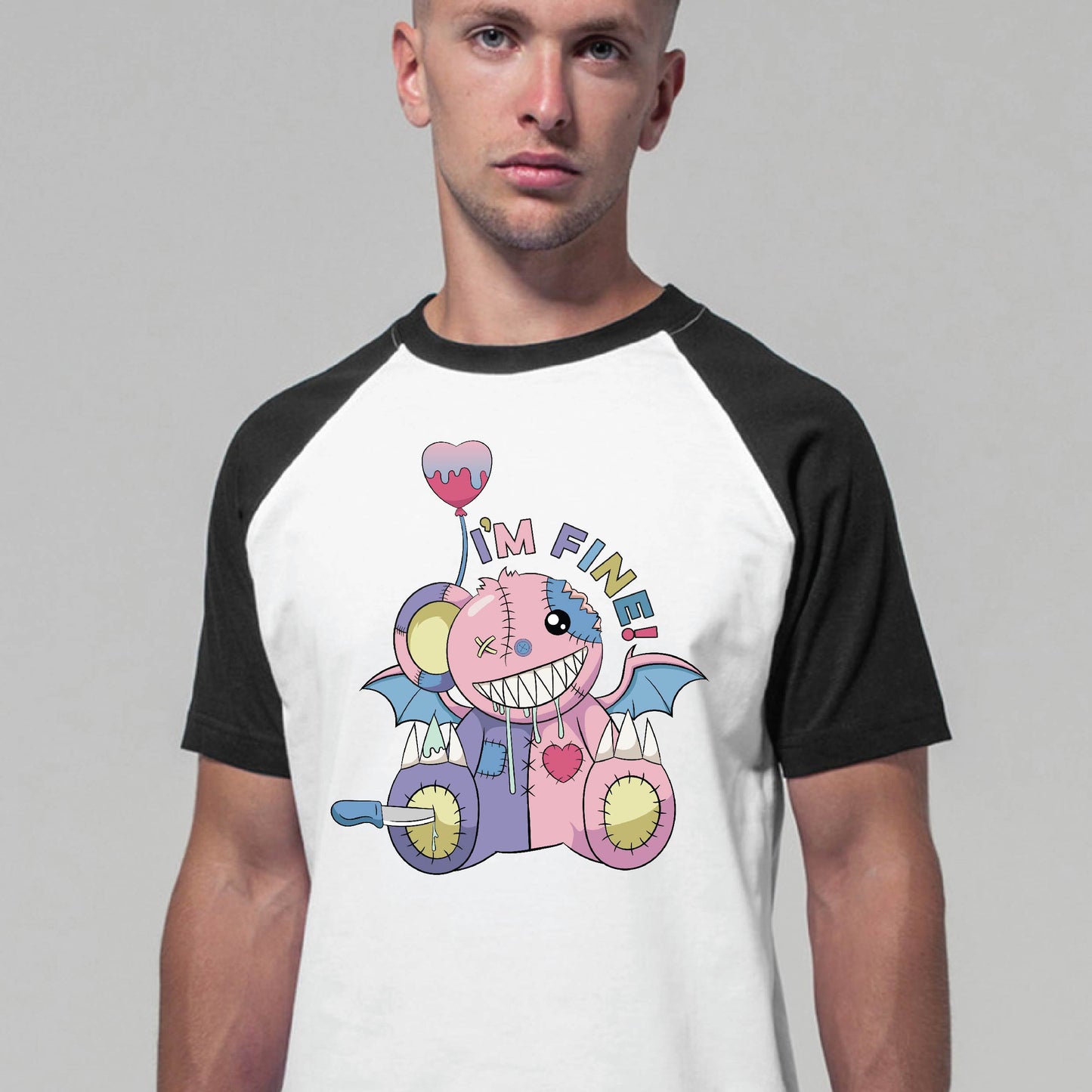 I'm Fine Bear Raglan Contrast T-shirt