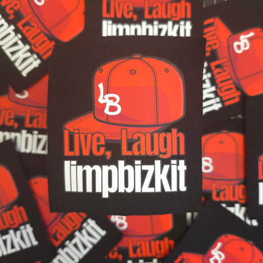 Stickers with 'limpbizkit' logo and text on a black background
