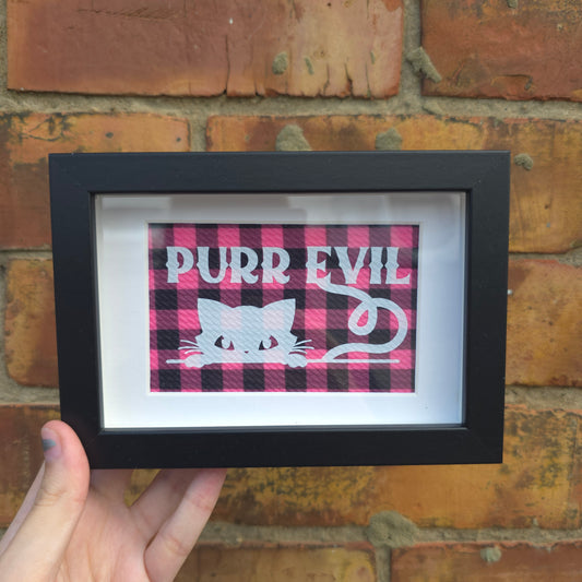 Purr Evil (White) Framed Decor