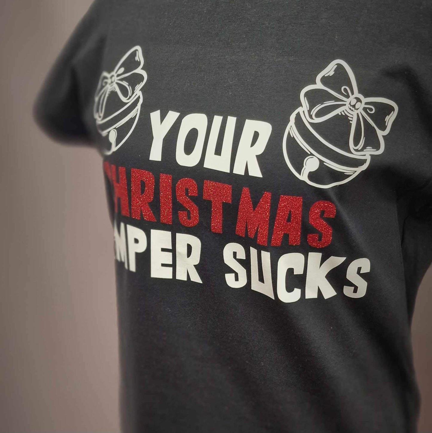 Clearance Large Fitted T-shirt - Christmas Jumper sucks