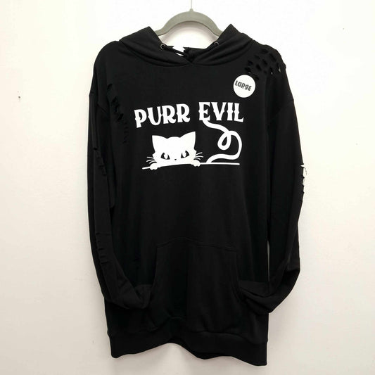 Clearance LARGE Distressed Hoodie - Purr Evil