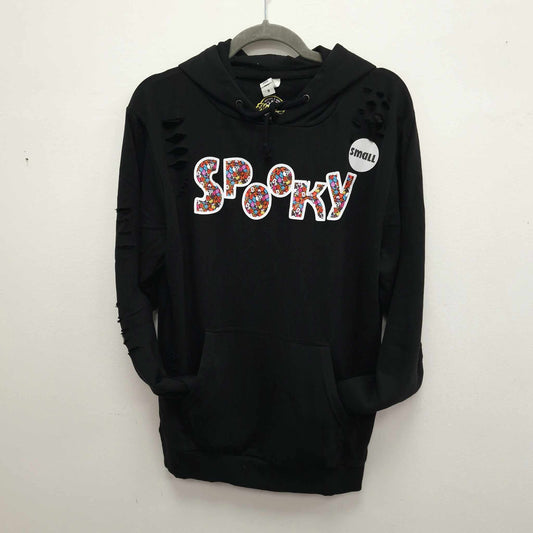 Clearance SMALL Distressed Hoodie - Spooky
