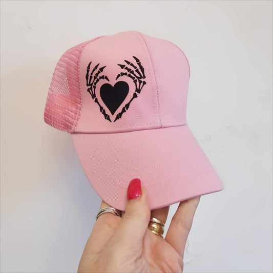 Clearance Pink Mesh Baseball Cap - Bone Heart