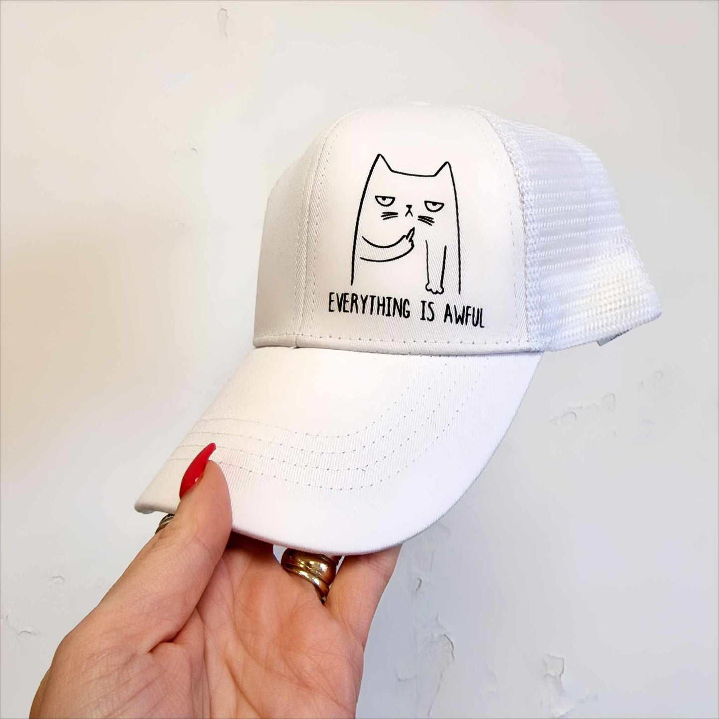 Clearance White Mesh Baseball Cap - Everything is Awful