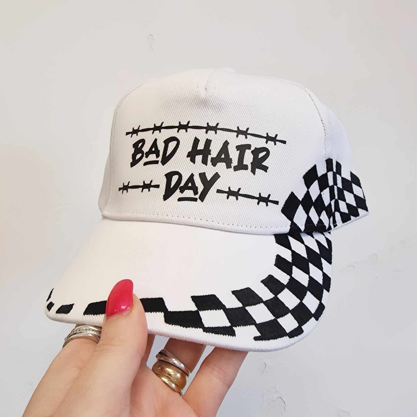 Clearance Checkerboard Baseball Cap - Bad Hair Day