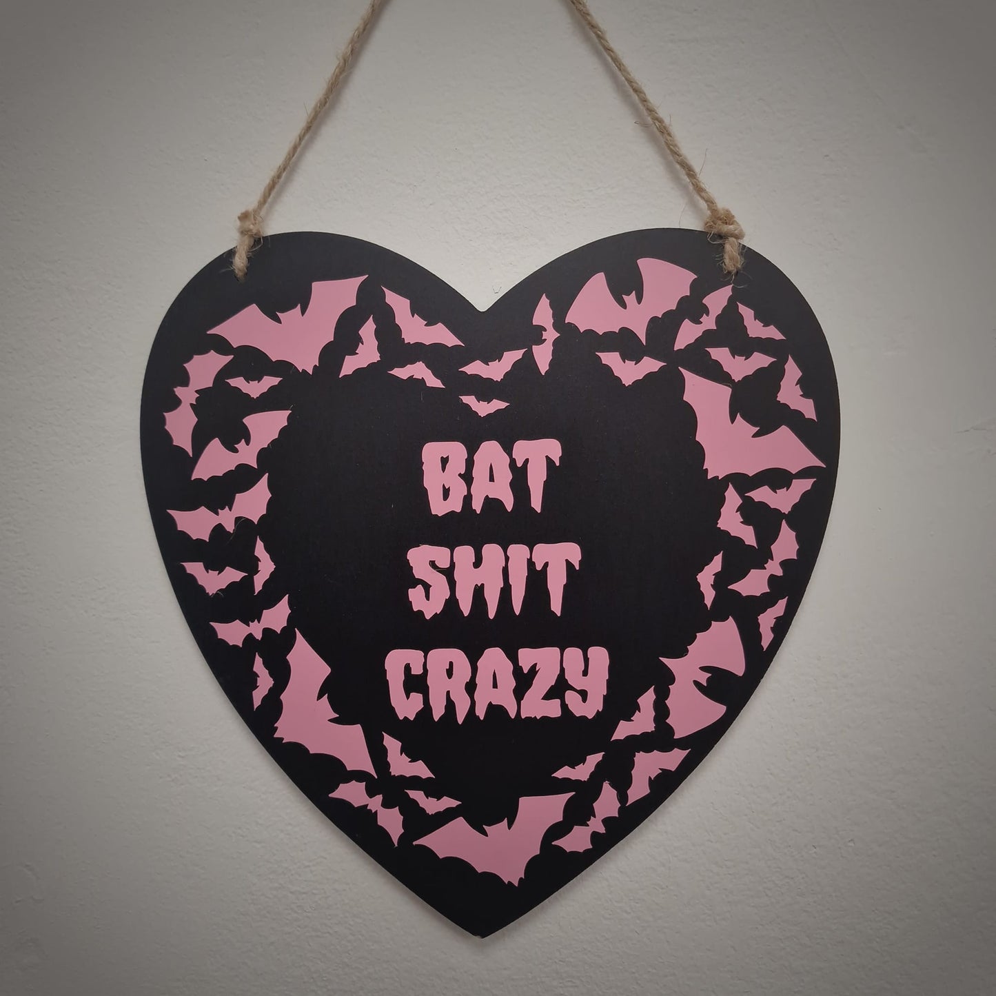 Clearance - Heart Plaques - Bat Shit Crazy Pink