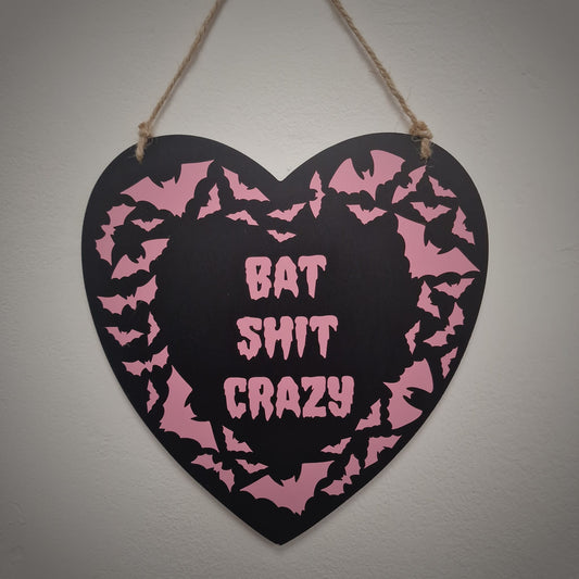 Clearance - Heart Plaques - Bat Shit Crazy Pink