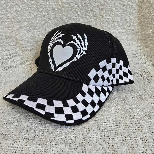 Checkerboard Baseball Cap - Bone Heart