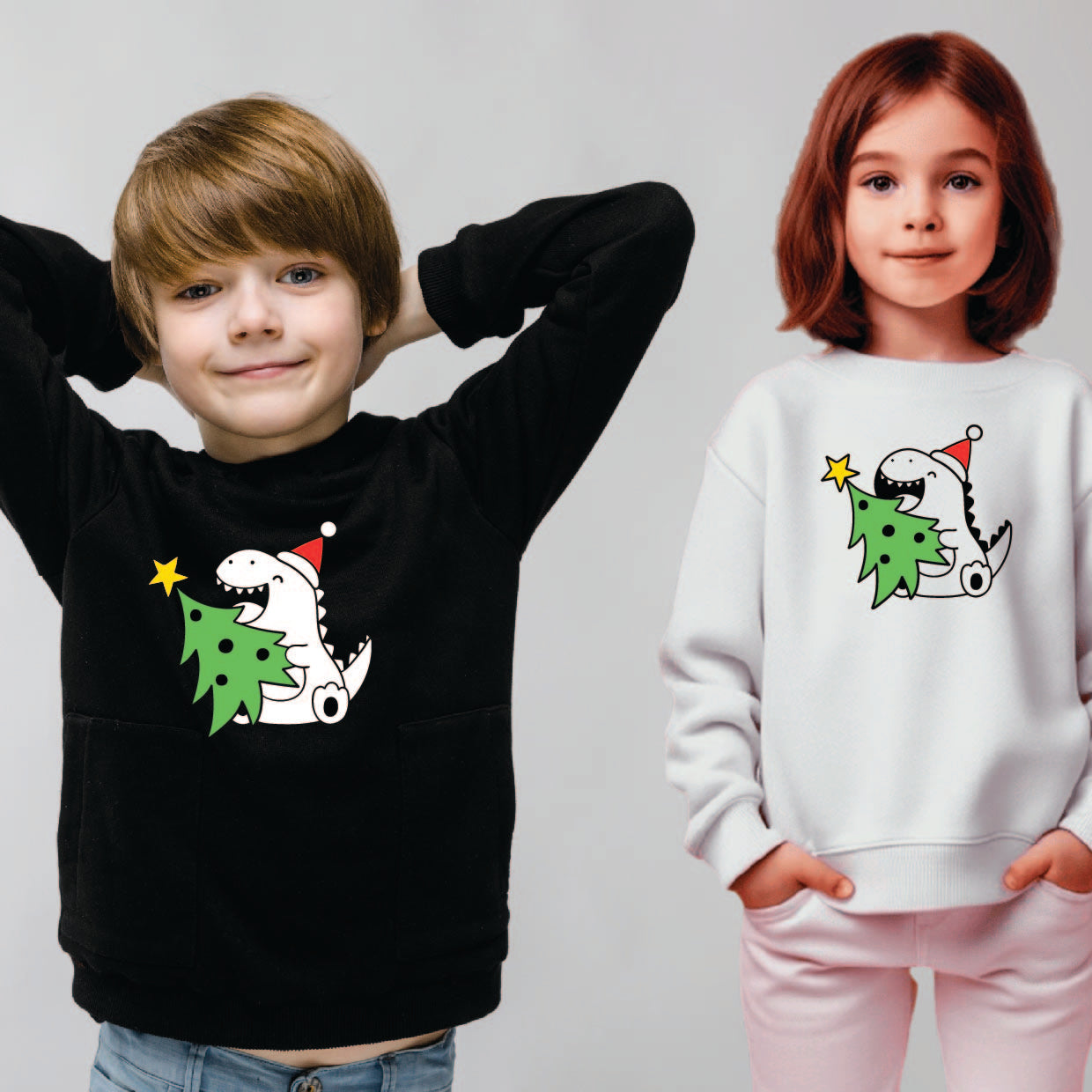 Kids Christmas Sweatshirt - Dino & His Tree