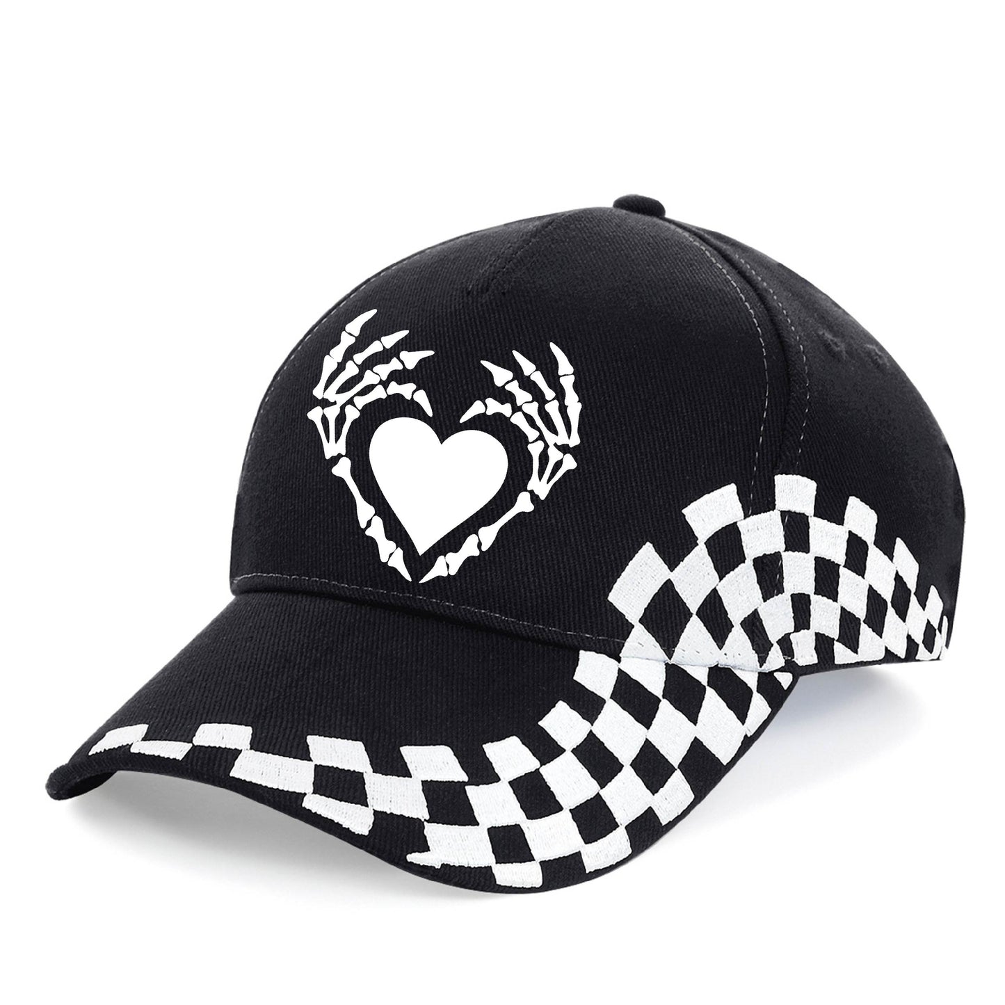 Checkerboard Baseball Cap - Bone Heart