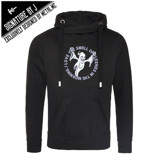 I Love the Smell Of Fleshies Fitted Cross-Neck Hoodie
