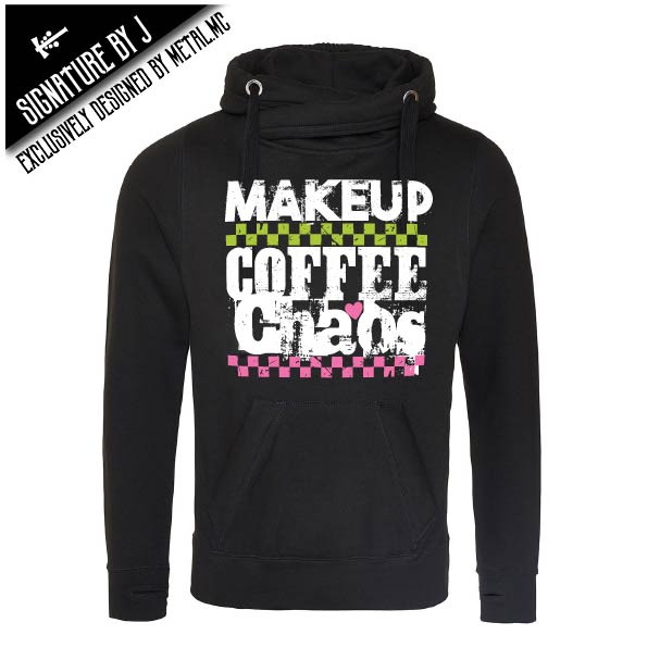 Makeup-Coffee-Chaos Fitted Cross-Neck Hoodie