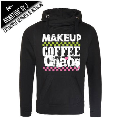 Makeup-Coffee-Chaos Fitted Cross-Neck Hoodie