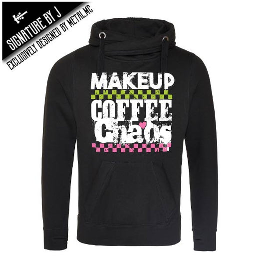 Makeup-Coffee-Chaos Fitted Cross-Neck Hoodie
