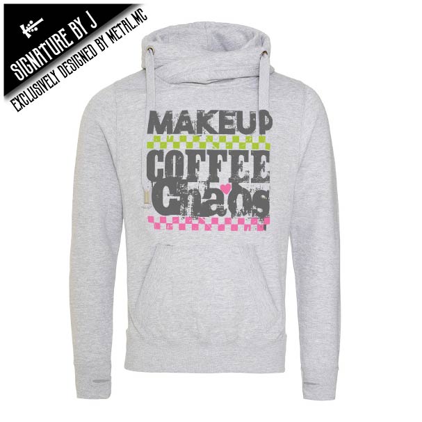 Makeup-Coffee-Chaos Fitted Cross-Neck Hoodie