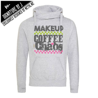 Makeup-Coffee-Chaos Fitted Cross-Neck Hoodie