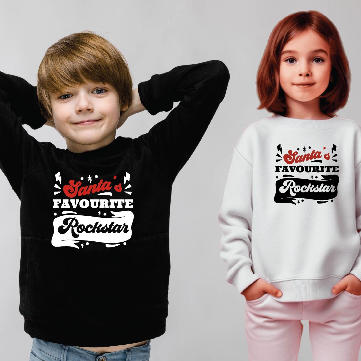 Kids Christmas Sweatshirt - Santa's Favourite Rockstar